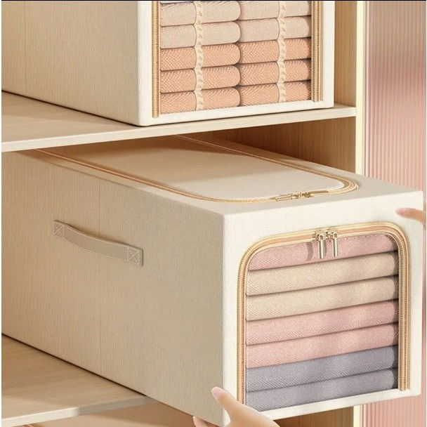 Cutie de depozitare, 31l, din in si bumbac, pliabila, cadru din otel, 45 x 30 x 23 cm, kaki [2]