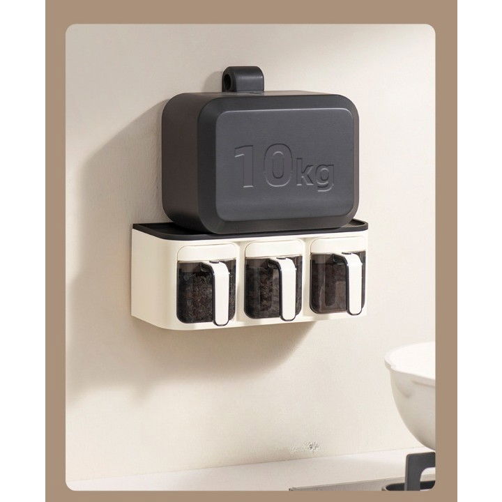 Cutie de depozitare a condimentelor, de uz casnic, montare pe perete, 3 compartimente, 25.8 x 13.6 x 10.5cm, alb-negru [8]