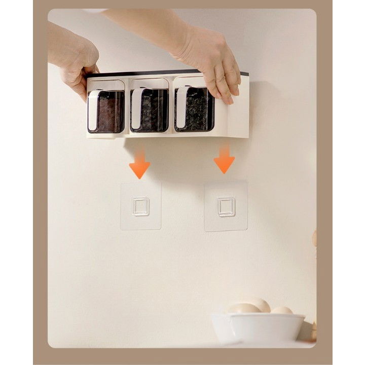 Cutie de depozitare a condimentelor, de uz casnic, montare pe perete, 3 compartimente, 25.8 x 13.6 x 10.5cm, alb-negru [7]