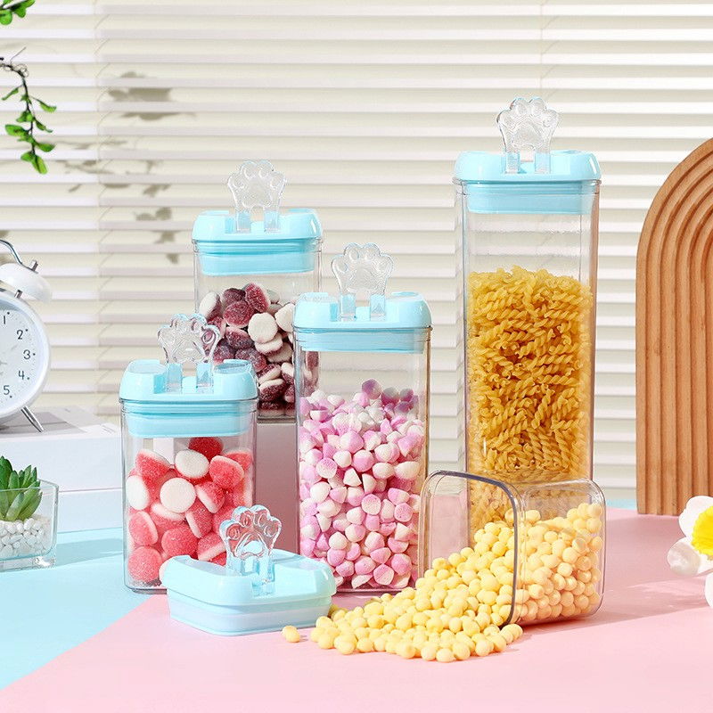 Cutie de depozitare alimente, 0.5l, capac albastru, din pp+pet, inchidere ermetica, 10 x 10 x 10.5 cm, transparent [4]