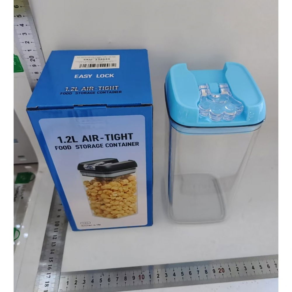 Cutie de depozitare alimente, 1.2l, capac albastru, din pp+pet, inchidere ermetica, 10 x 10 x 20.5 cm, transparent [7]