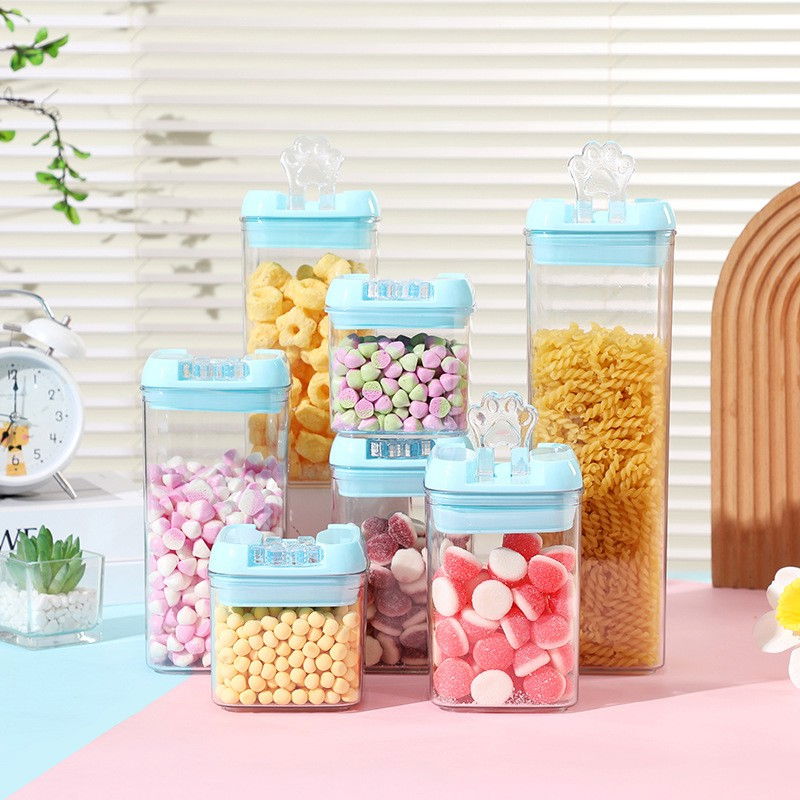 Cutie de depozitare alimente, 1.9l, capac albastru, din pp+pet, inchidere ermetica, 10 x 10 x 30.5 cm, transparent [6]