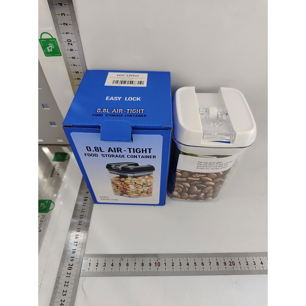 Cutie de depozitare alimente, cutie de depozitare tip container pentru bucatarie, cu capac, inchidere ermetica, cutie pentru cereale, 15.5 x 10 x 10 cm, volum 0.8 l, alb [3]