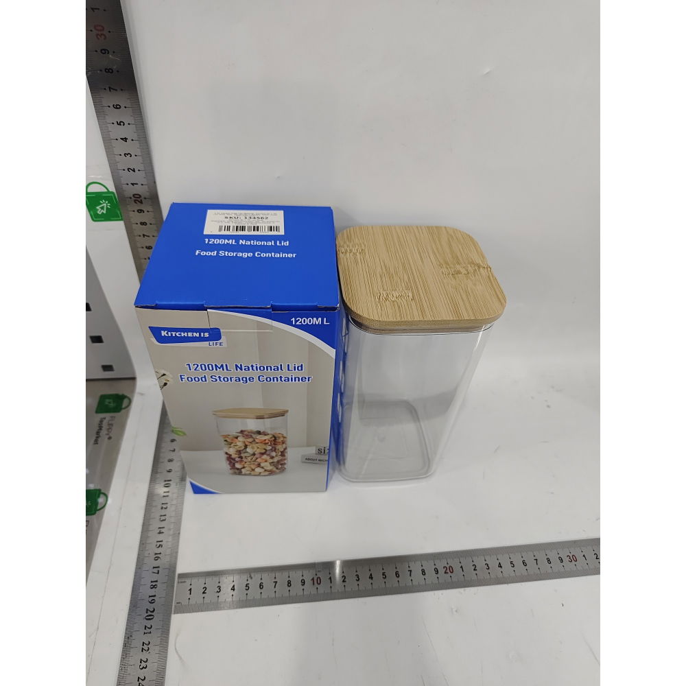 Cutie de depozitare alimente, cutie de tip container, cutie pentru cereale, din plastic, capac din bambuc, 10 x 10 x 19 cm, volum 1.2l, transparent [5]