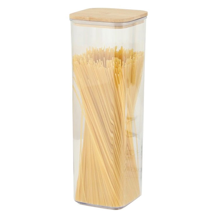 Cutie de depozitare alimente, cutie de tip container, cutie pentru cereale, din plastic, capac din bambuc, 10 x 10 x 30 cm, volum 1.9 l, transparent [1]