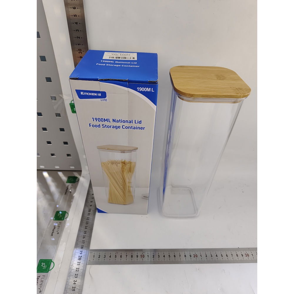 Cutie de depozitare alimente, cutie de tip container, cutie pentru cereale, din plastic, capac din bambuc, 10 x 10 x 30 cm, volum 1.9 l, transparent [5]