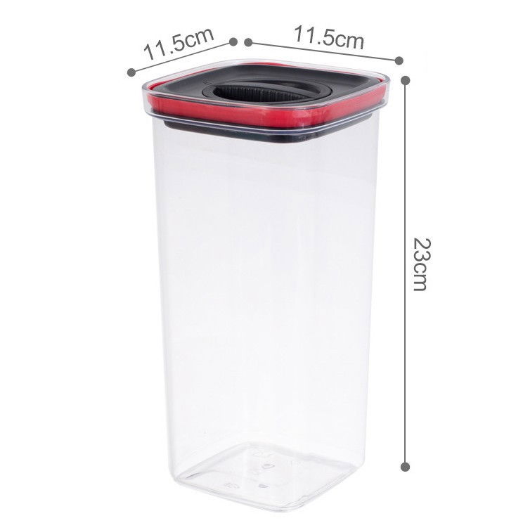 Cutie de depozitare alimente, cutie de tip container, recipient pentru cereale in bucatarie, 11.5 x 11.5 x 23 cm, volum 2000 ml, transparenta cu capac negru [2]