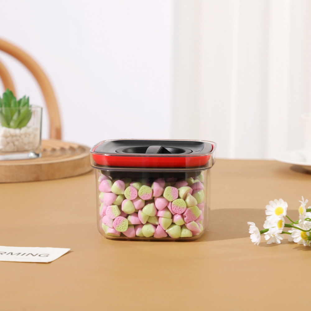 Cutie de depozitare alimente, cutie de tip container, recipient pentru cereale in bucatarie, s 11.5 x 11.5 x 8 cm, volum 600 ml, transparenta cu capac negru [3]