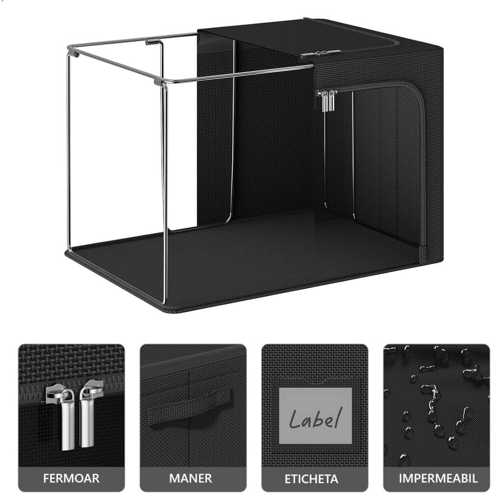 Cutie de depozitare, cu 3 ferestre cu fermoar bidirectional, cadru din otel, impermeabil, 38l, 42 x 30 x 30 cm, negru [6]