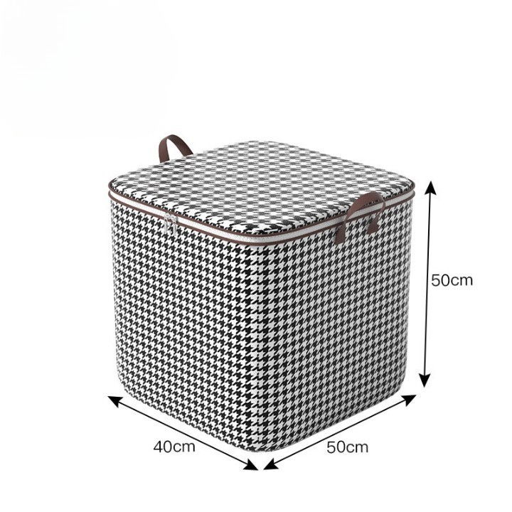 Cutie de depozitare cu fermoar, pliabila, maner ranforsat, fermoar rezistent, pentru haine, paturi, plapumi, perne, lenjerii de pat, jucarii, 40x50x50 cm, 100 litri, in carouri, alb-negru [2]