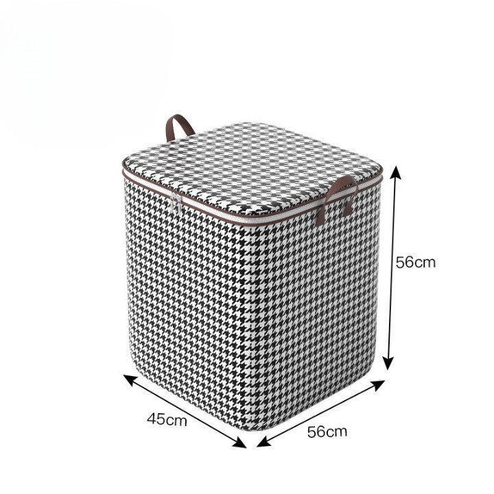 Cutie de depozitare cu fermoar, pliabila, maner ranforsat, fermoar rezistent, pentru haine, paturi, plapumi, perne, lenjerii de pat, jucarii, 56x45x56 cm, 140 litri, in carouri, alb-negru [2]