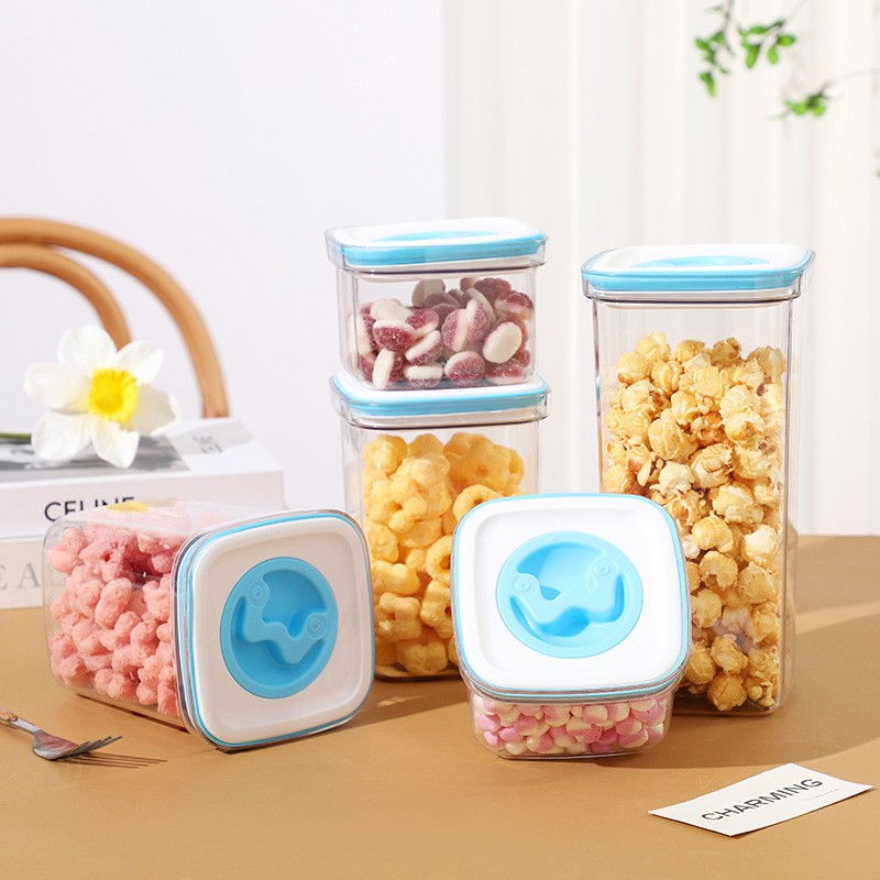 Cutie de depozitare pentru bucatarie, 1.3l, din abs+pet+silicon, capac alb/albastru, 11.5 x 15 x 8 cm, transparent [2]