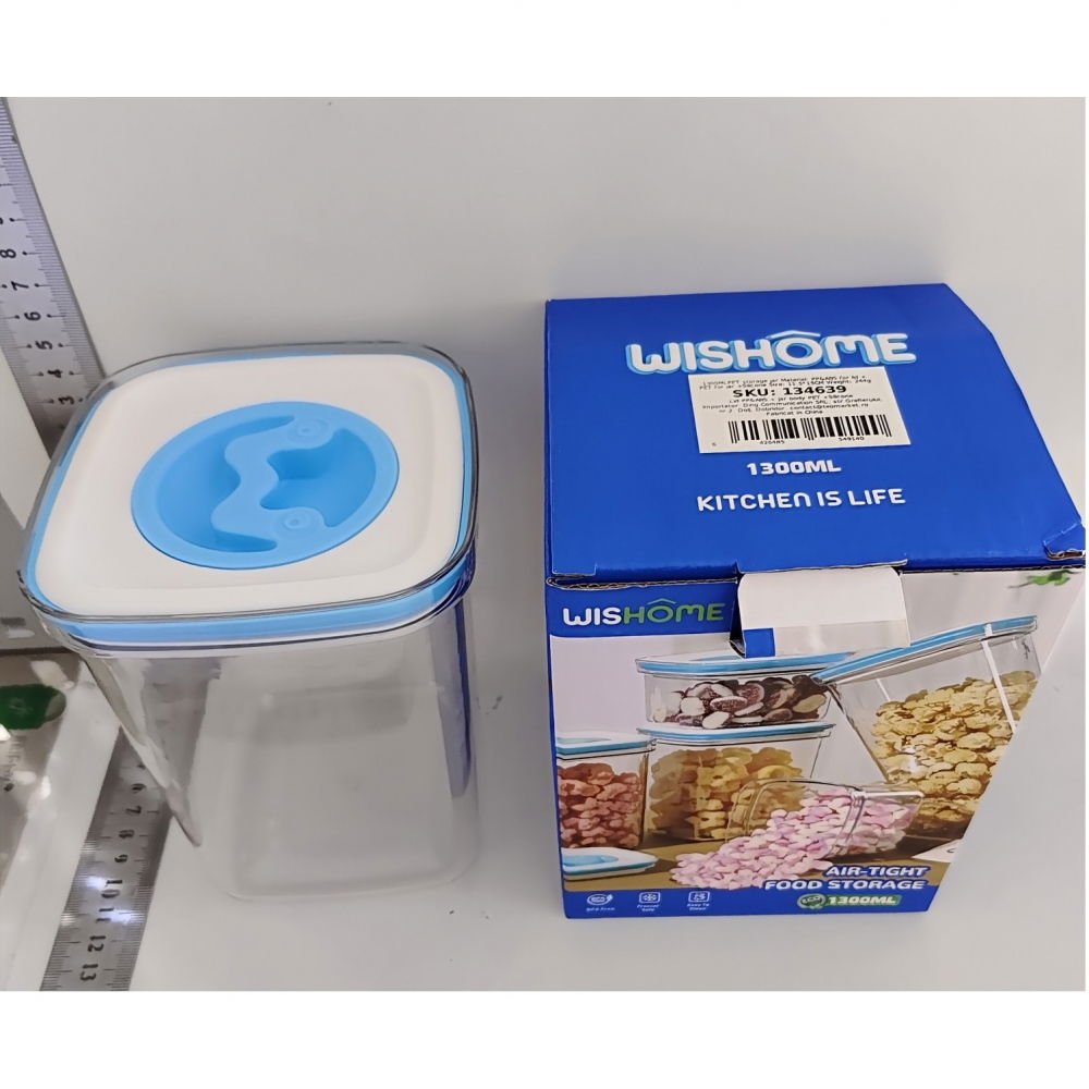 Cutie de depozitare pentru bucatarie, 1.3l, din abs+pet+silicon, capac alb/albastru, 11.5 x 15 x 8 cm, transparent [5]