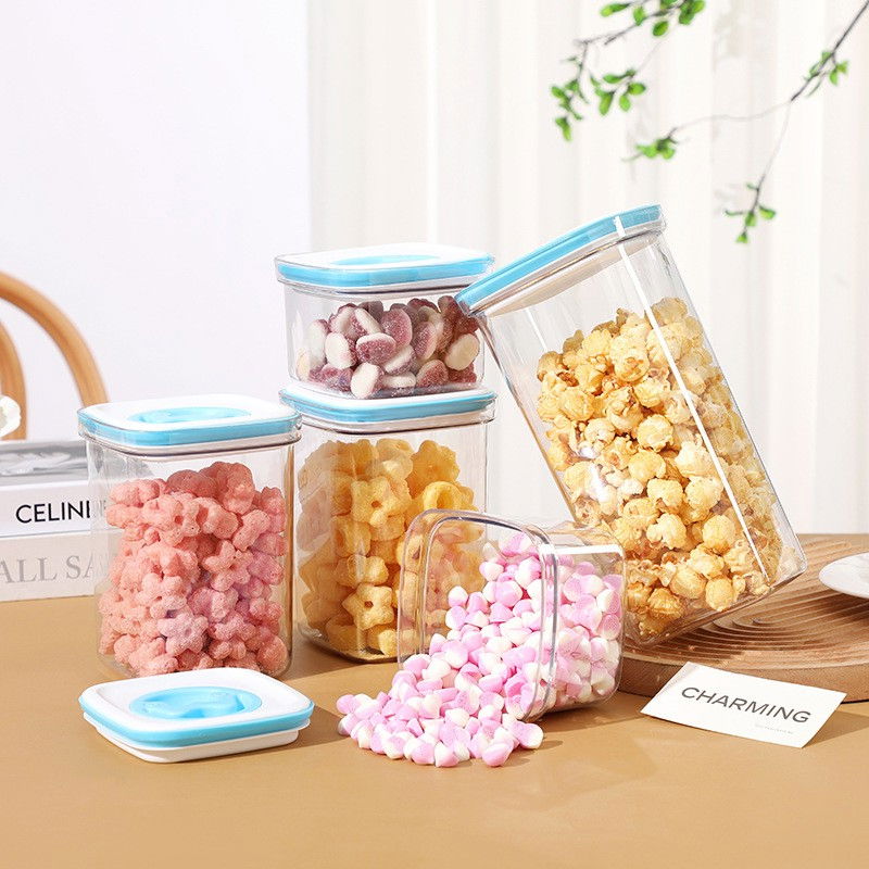 Cutie de depozitare pentru bucatarie, 600 ml, din abs+pet+silicon, capac alb/albastru, 11.5 x 8 x 8 cm, transparent [3]