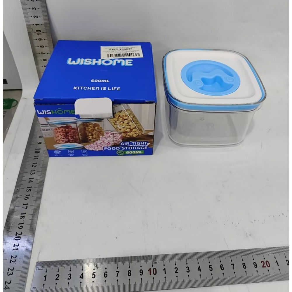 Cutie de depozitare pentru bucatarie, 600 ml, din abs+pet+silicon, capac alb/albastru, 11.5 x 8 x 8 cm, transparent [4]