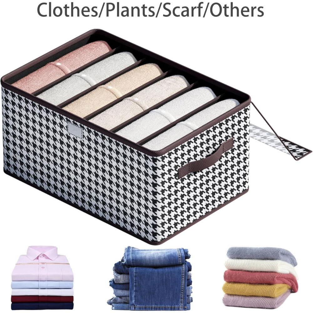 Cutie de depozitare, pentru haine, lenjerie, sosete si sutiene, material textil, 6 compartimente, 44x30x20 cm, culoare alb-negru [9]