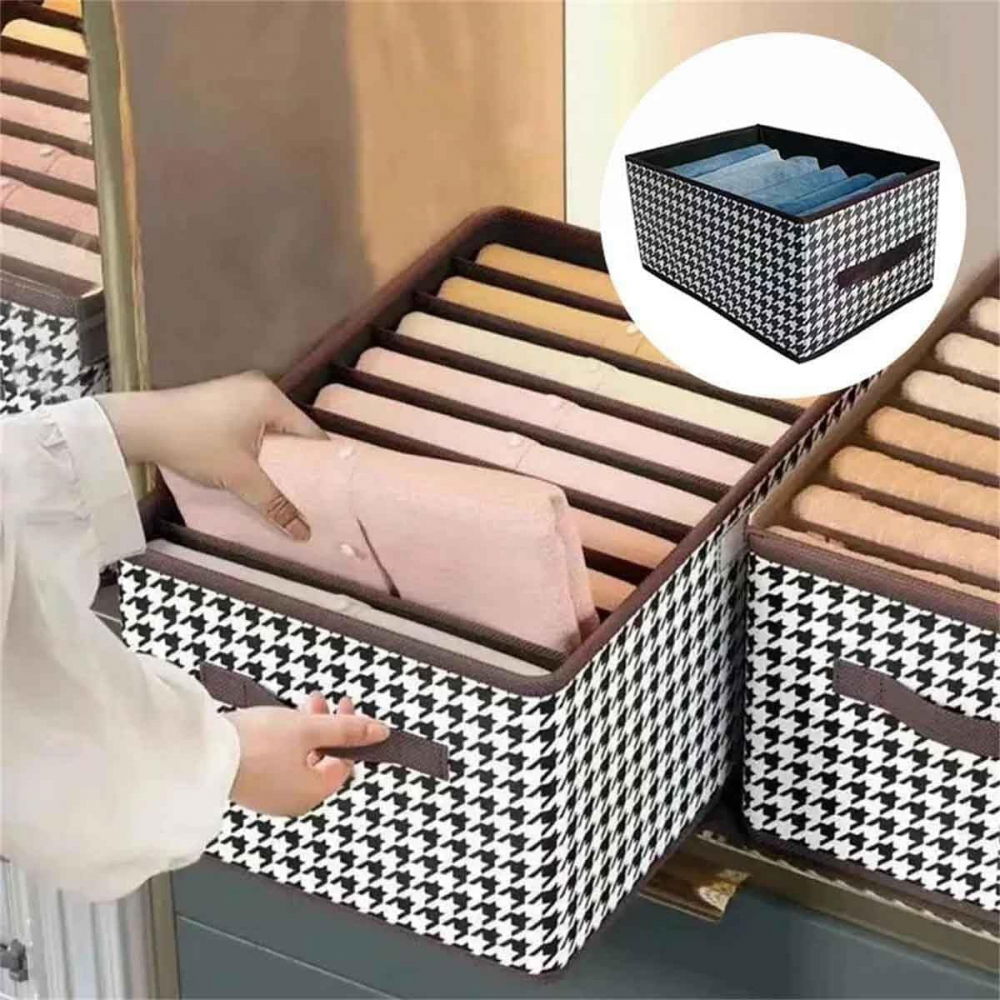 Cutie de depozitare, pentru haine, lenjerie, sosete si sutiene, material textil, 7 compartimente, 44x30x20 cm, culoare alb-negru [7]