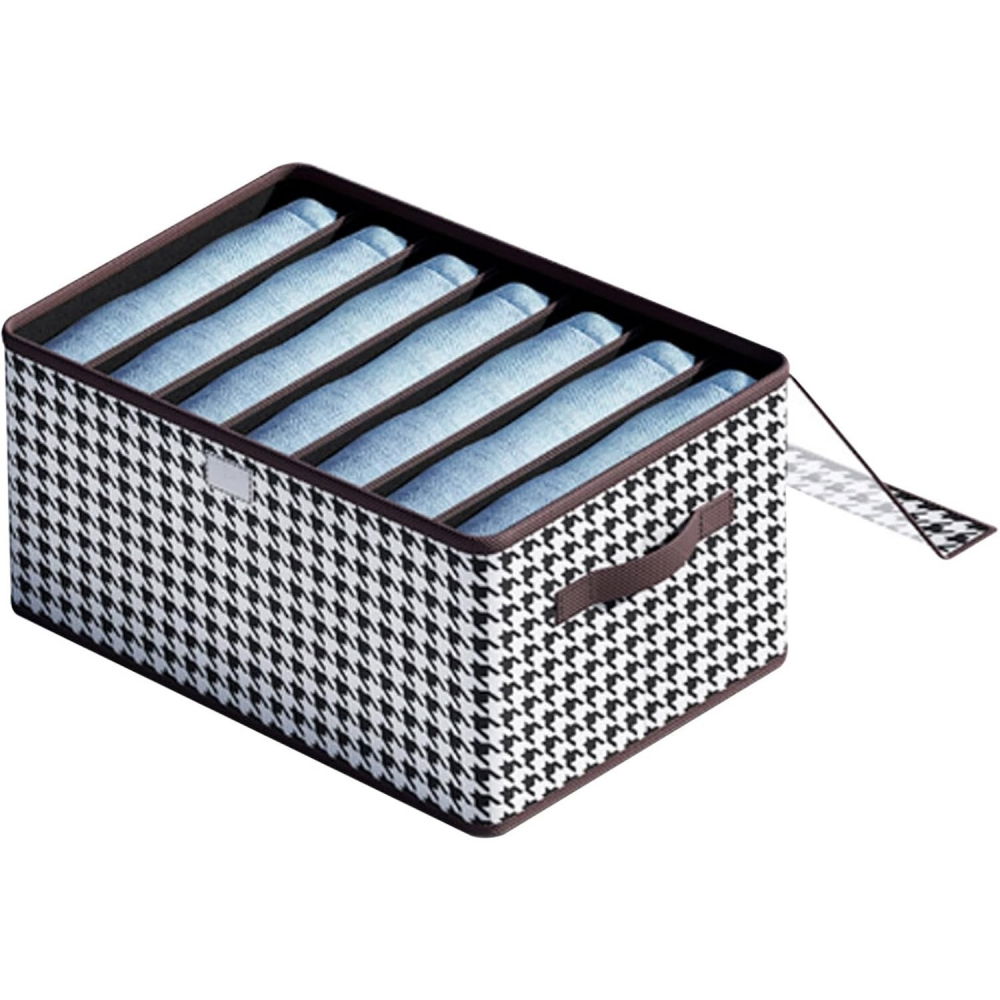 Cutie de depozitare, pentru haine, lenjerie, sosete si sutiene, material textil, 7 compartimente, 44x30x20 cm, culoare alb-negru [10]