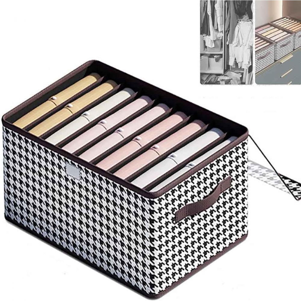 Cutie de depozitare, pentru haine, lenjerie, sosete si sutiene, material textil, 9 compartimente, 44x30x20 cm, culoare alb-negru [10]