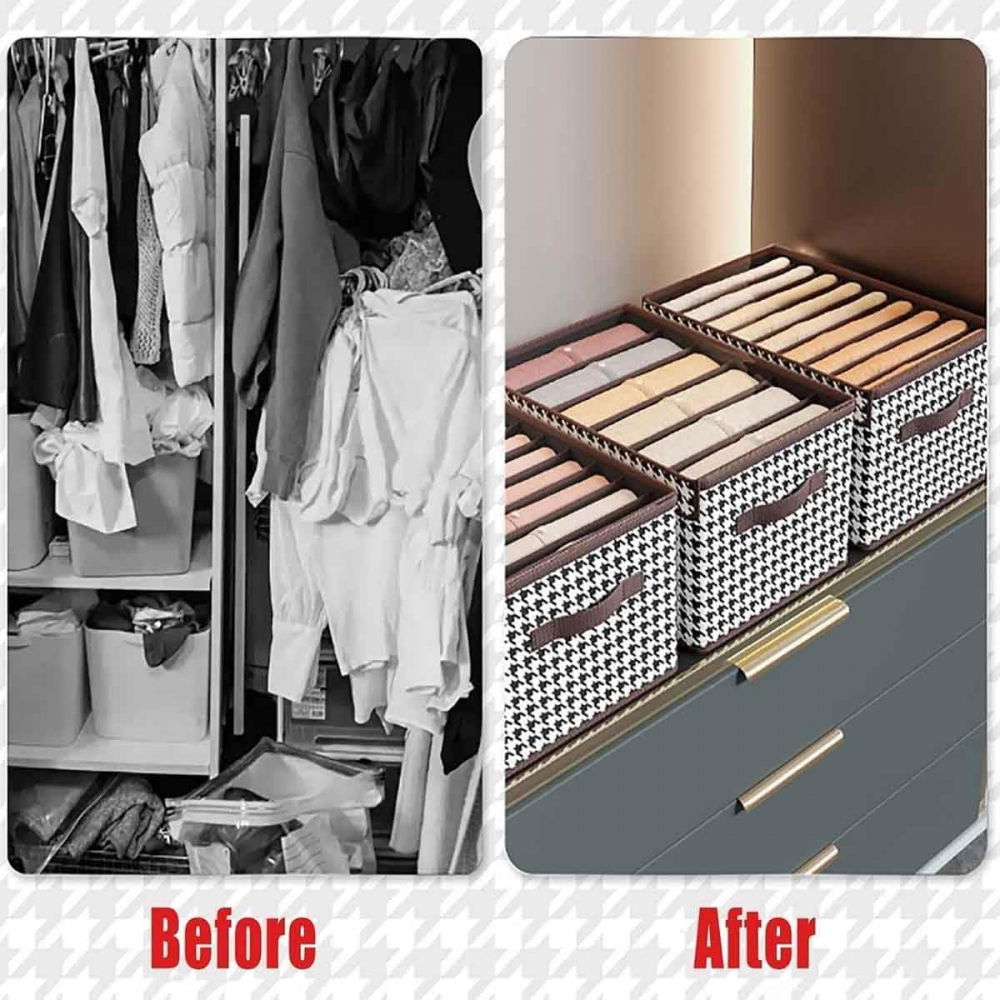 Cutie de depozitare, pentru haine, lenjerie, sosete si sutiene, material textil, 9 compartimente, 44x30x20 cm, culoare alb-negru [9]