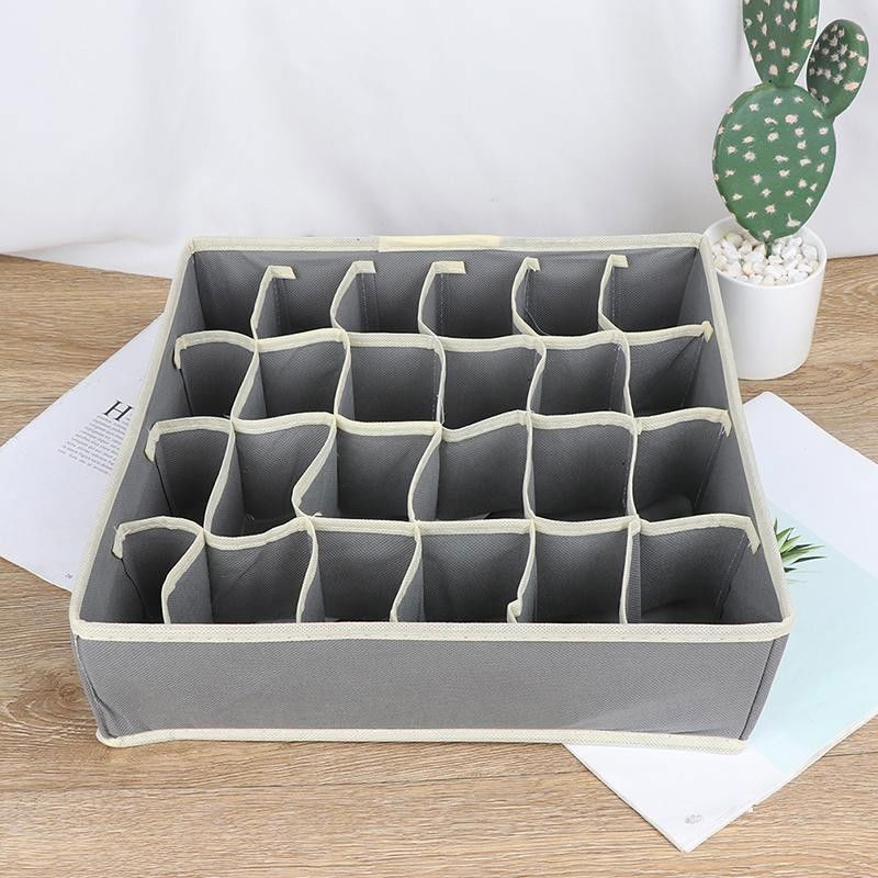 Cutie de depozitare, pentru lenjerie, sosete si sutiene, material textil, 24 compartimente, 32 x 32 x 10 cm, culoare gri [4]