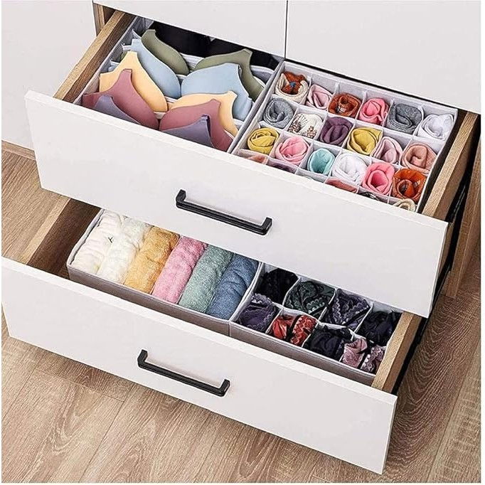 Cutie de depozitare, pentru lenjerie, sosete si sutiene, material textil, 24 compartimente, 32 x 32 x 10 cm, culoare gri [2]