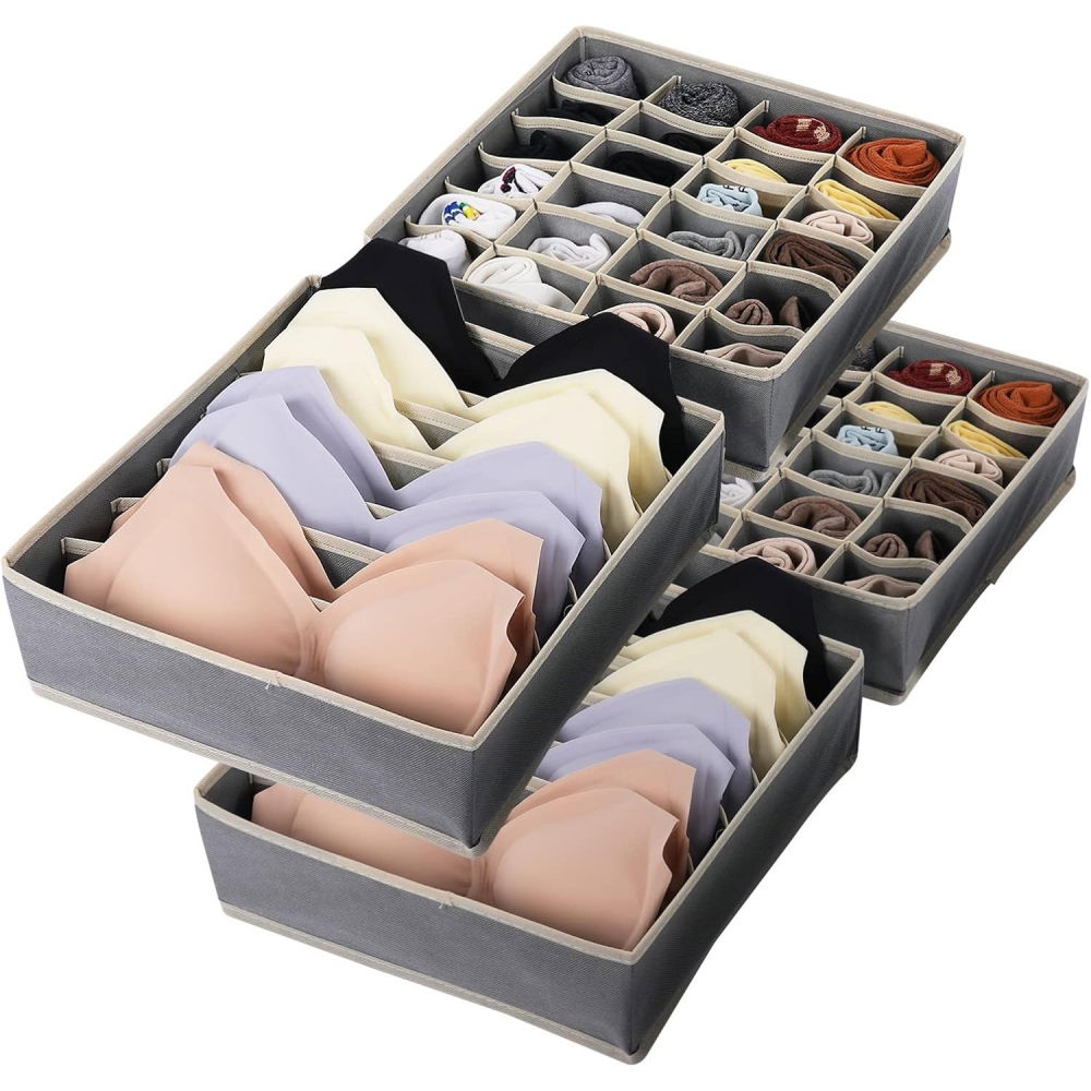 Cutie de depozitare, pentru lenjerie, sosete si sutiene, material textil, 24 compartimente, 32 x 32 x 10 cm, culoare gri [5]