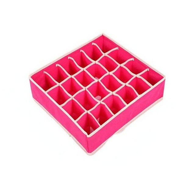 Cutie de depozitare, pentru lenjerie, sosete si sutiene, material textil, 24 compartimente, 32 x 32 x 10 cm, culoare roz [1]