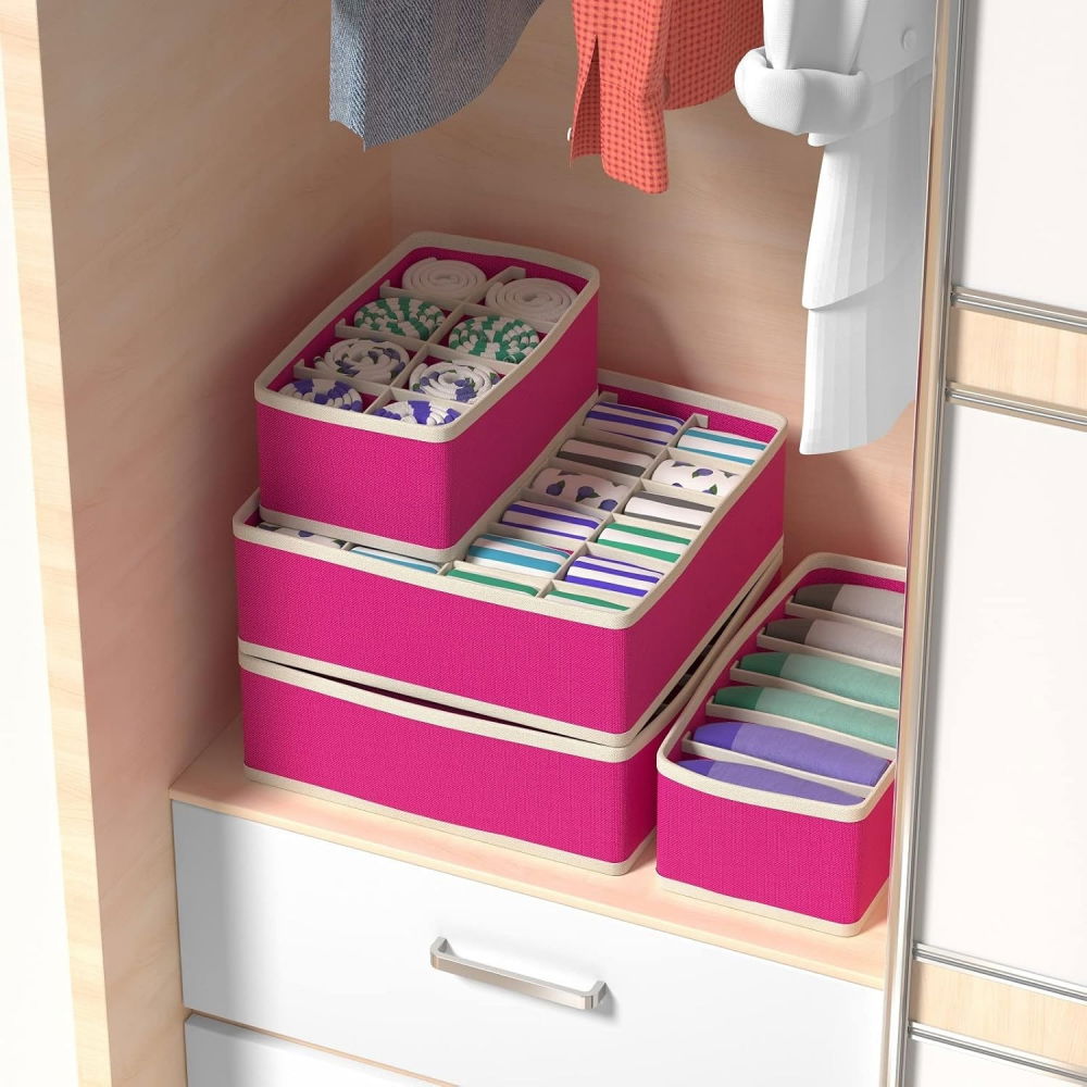 Cutie de depozitare, pentru lenjerie, sosete si sutiene, material textil, 24 compartimente, 32 x 32 x 10 cm, culoare roz [2]