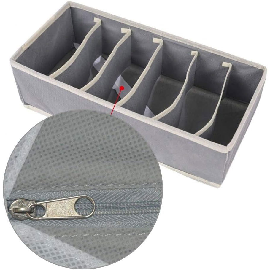 Cutie de depozitare, pentru lenjerie, sosete si sutiene, material textil, 6 compartimente, 32 x 16 x 10 cm, culoare gri [4]