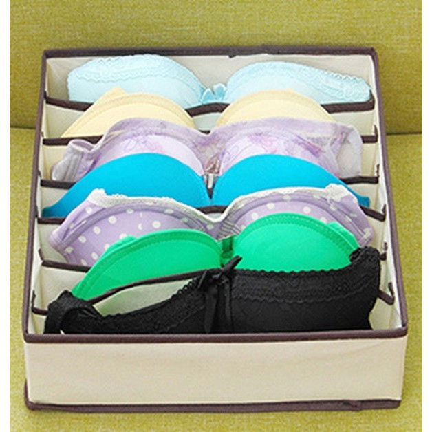 Cutie de depozitare, pentru lenjerie, sosete si sutiene, material textil, 7 compartimente, 32 x 32 x 10 cm, culoare bej [5]