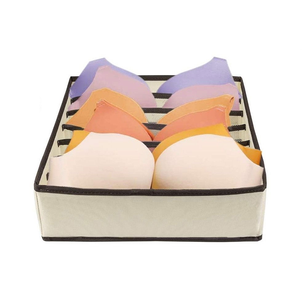 Cutie de depozitare, pentru lenjerie, sosete si sutiene, material textil, 7 compartimente, 32 x 32 x 10 cm, culoare bej [3]