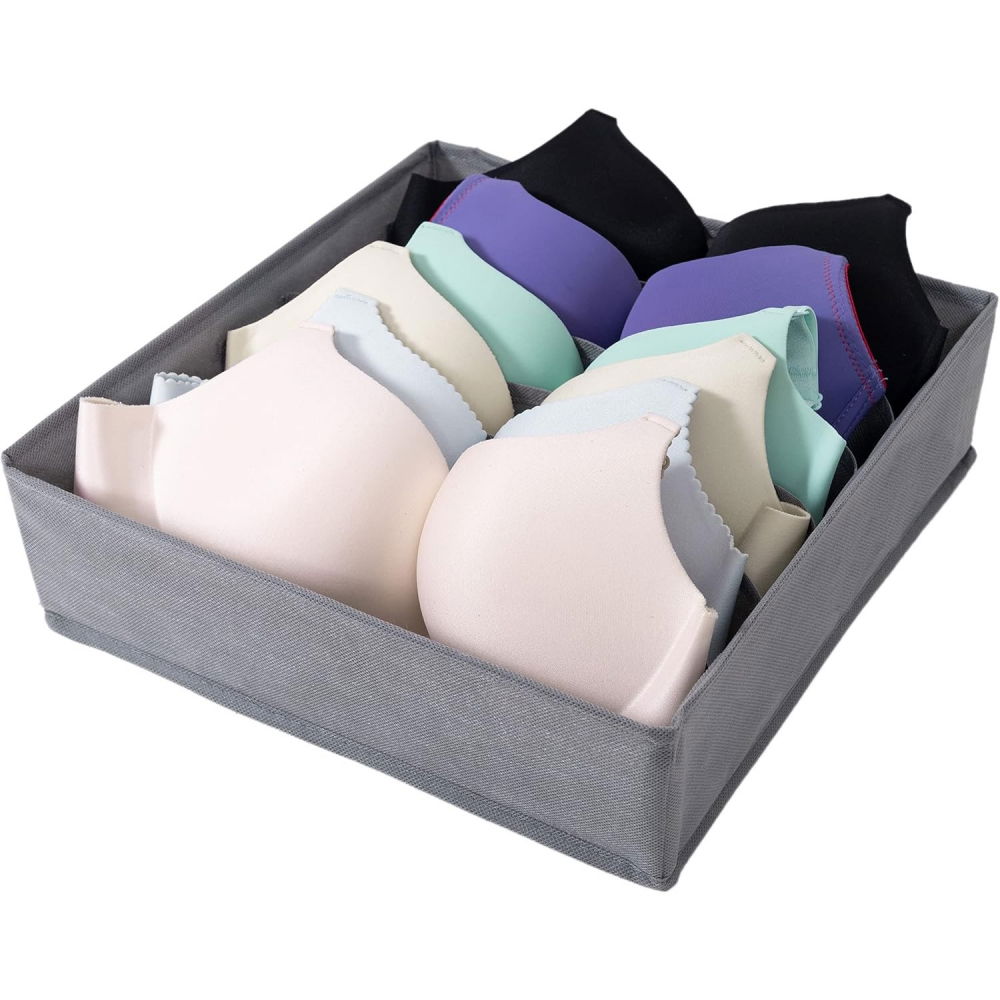 Cutie de depozitare, pentru lenjerie, sosete si sutiene, material textil, 7 compartimente, 32 x 32 x 10 cm, culoare gri [3]