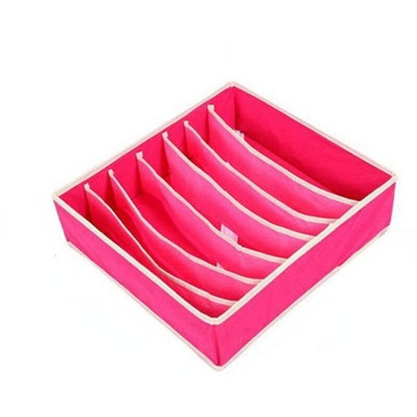 Cutie de depozitare, pentru lenjerie, sosete si sutiene, material textil, 7 compartimente, 32 x 32 x 10 cm, culoare roz [3]
