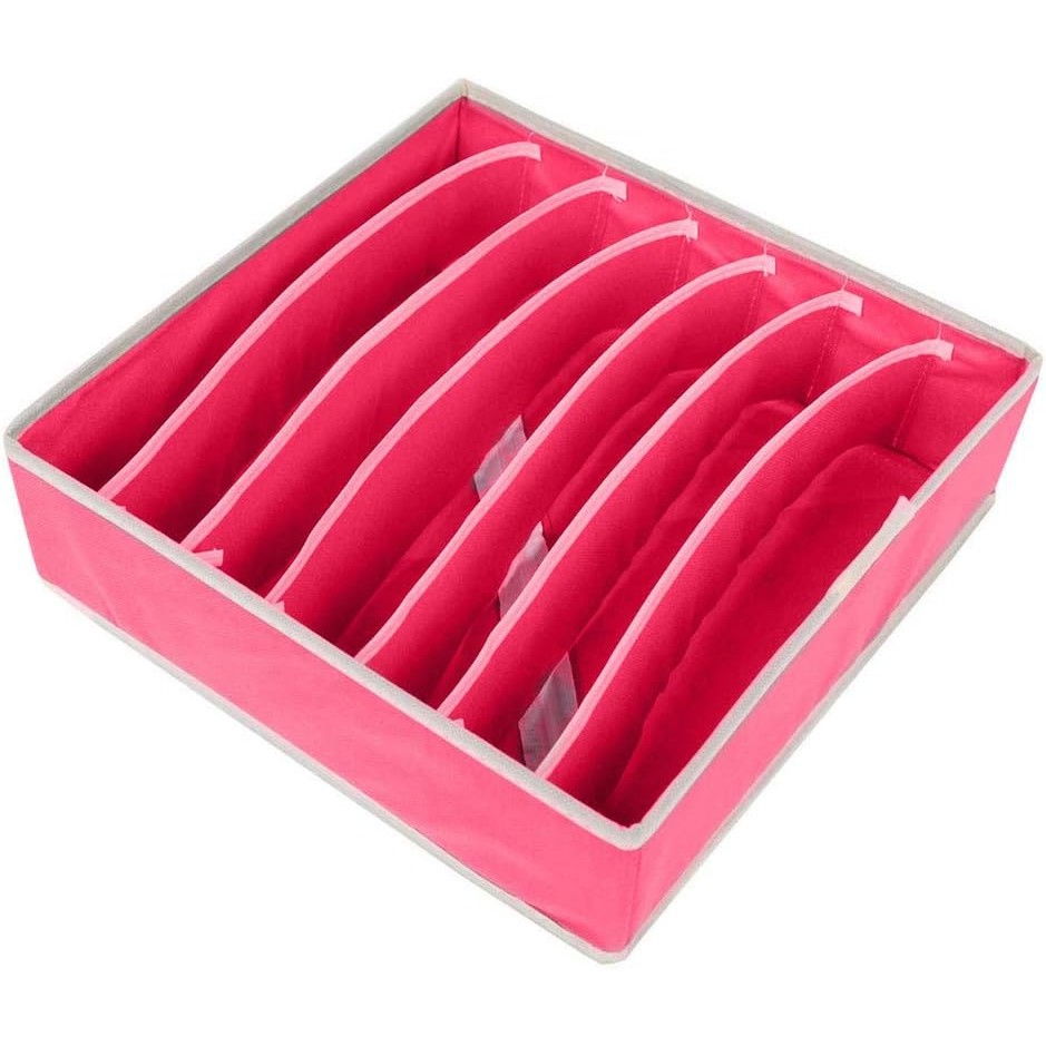 Cutie de depozitare, pentru lenjerie, sosete si sutiene, material textil, 7 compartimente, 32 x 32 x 10 cm, culoare roz [1]