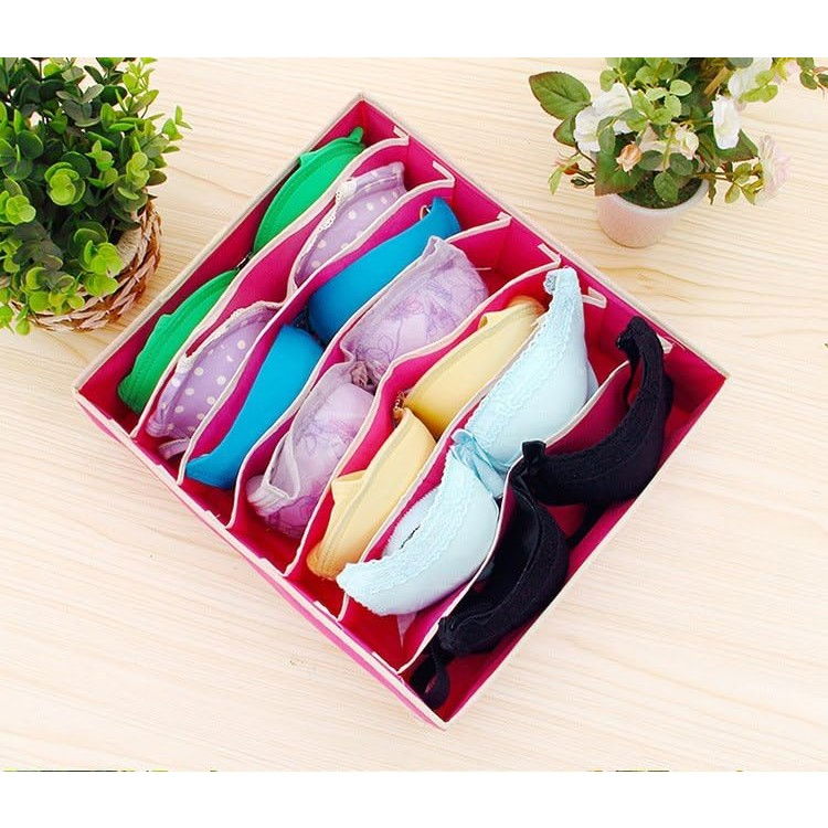 Cutie de depozitare, pentru lenjerie, sosete si sutiene, material textil, 7 compartimente, 32 x 32 x 10 cm, culoare roz [2]