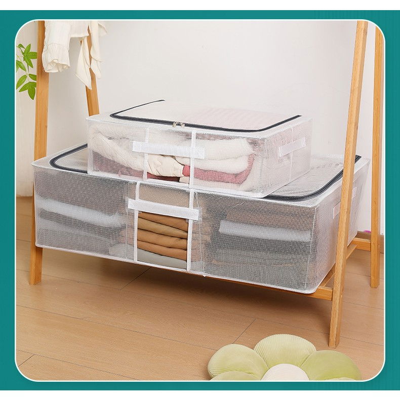 Cutie de depozitare pentru pantofi, flippy, 40x30x21 cm, din plasa pvc impermeabila si cadru de otel, pliabila, fermoar bidirectional, transparenta [38]