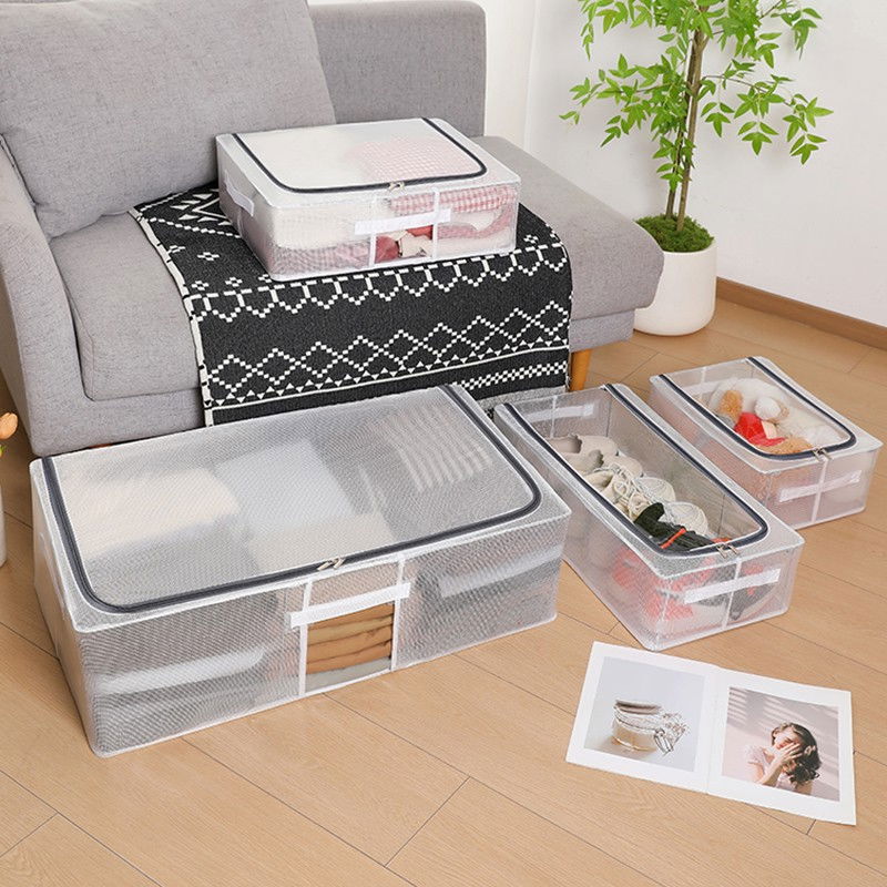 Cutie de depozitare pentru pantofi, flippy, 40x30x21 cm, din plasa pvc impermeabila si cadru de otel, pliabila, fermoar bidirectional, transparenta [16]