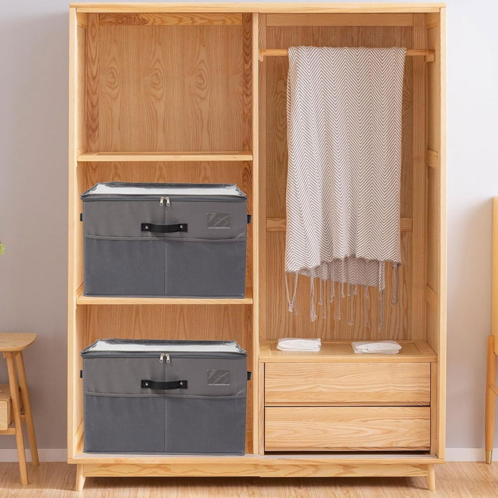 Cutie de depozitare pentru pantofi, flippy, 53x42x33 cm, cu capac transparent si fermoar, din panza oxford, pliabila, gri [9]