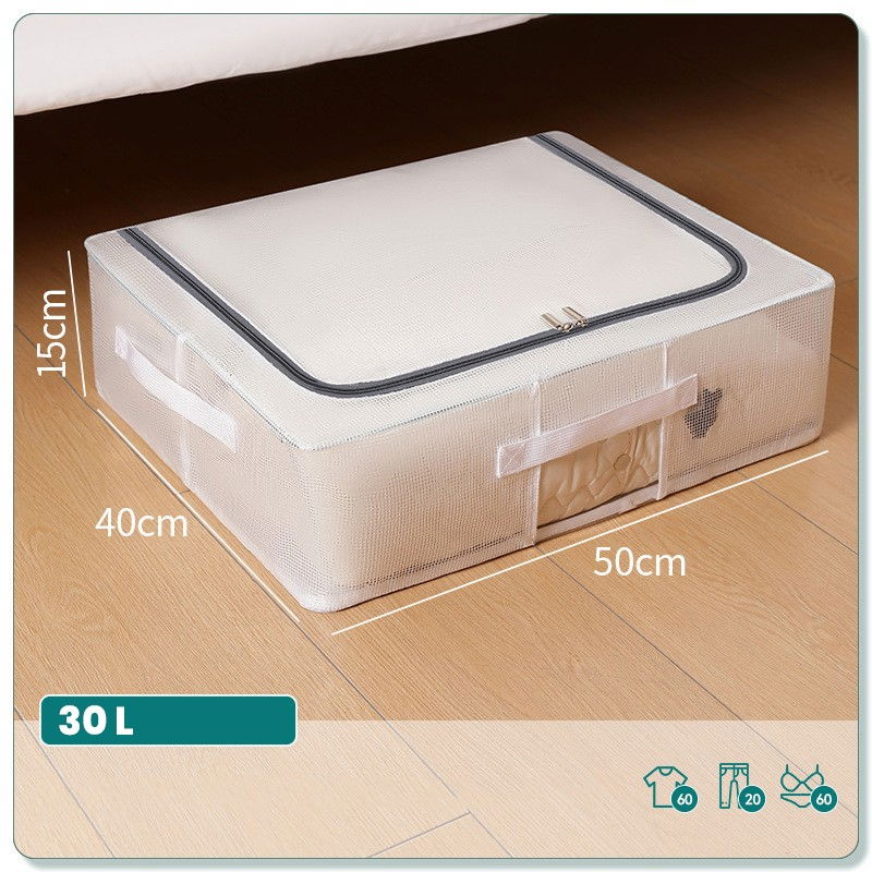 Cutie de depozitare, pentru pantofi haine, din plasa pvc impermeabila si manere laterale, pliabila, fermoar bidirectional, 50 x 40 x 15 cm, transparenta [5]