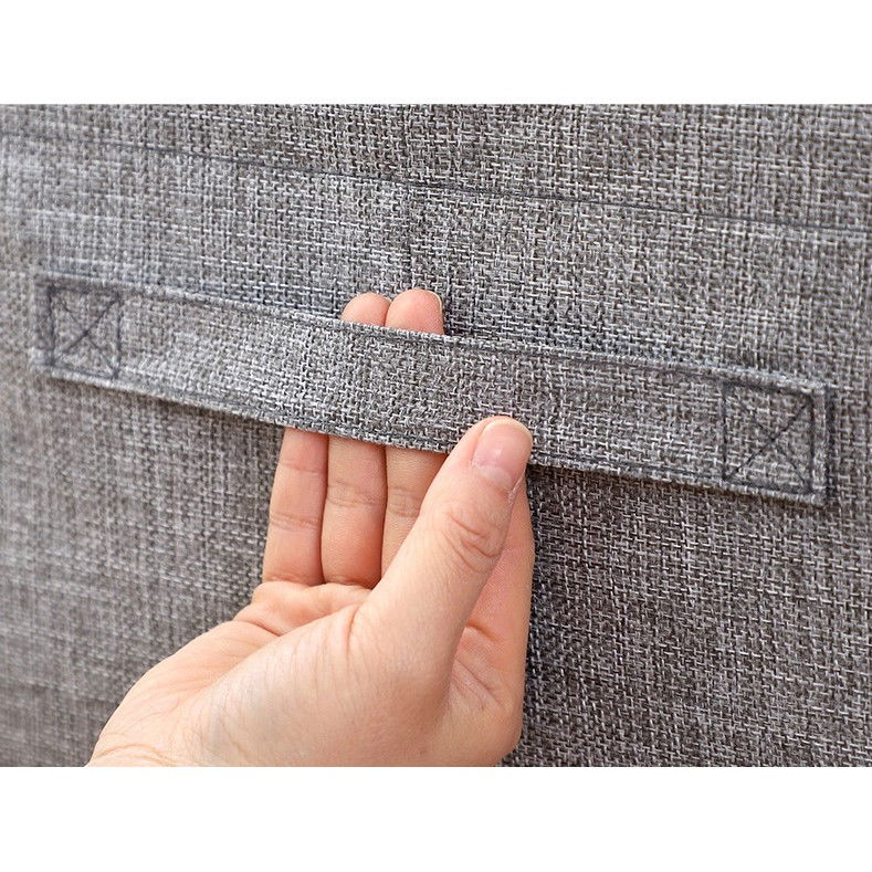 Cutie de depozitare pliabila, 24 l, din bumbac si in, 40x30x20 cm, fereastra frontala, 2 usi de acces cu fermoar bidirectional, cadru metalic, suport baza stabil din plastic, gri [6]