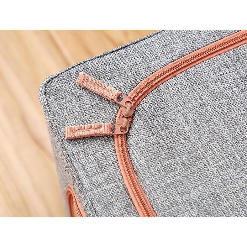 Cutie de depozitare pliabila, 24 l, din bumbac si in, 40x30x20 cm, fereastra frontala, 2 usi de acces cu fermoar bidirectional, cadru metalic, suport baza stabil din plastic, gri [5]