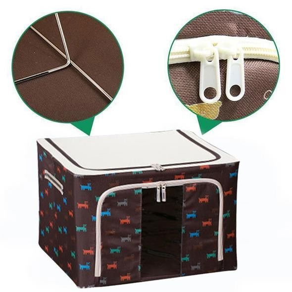 Cutie de depozitare pliabila, 24 l, panza oxford, 40x30x20 cm, fereastra frontala, 2 usi de acces cu fermoar bidirectional, cadru metalic, suport baza stabil din plastic, imprimeu catelus, maro/bej [4]