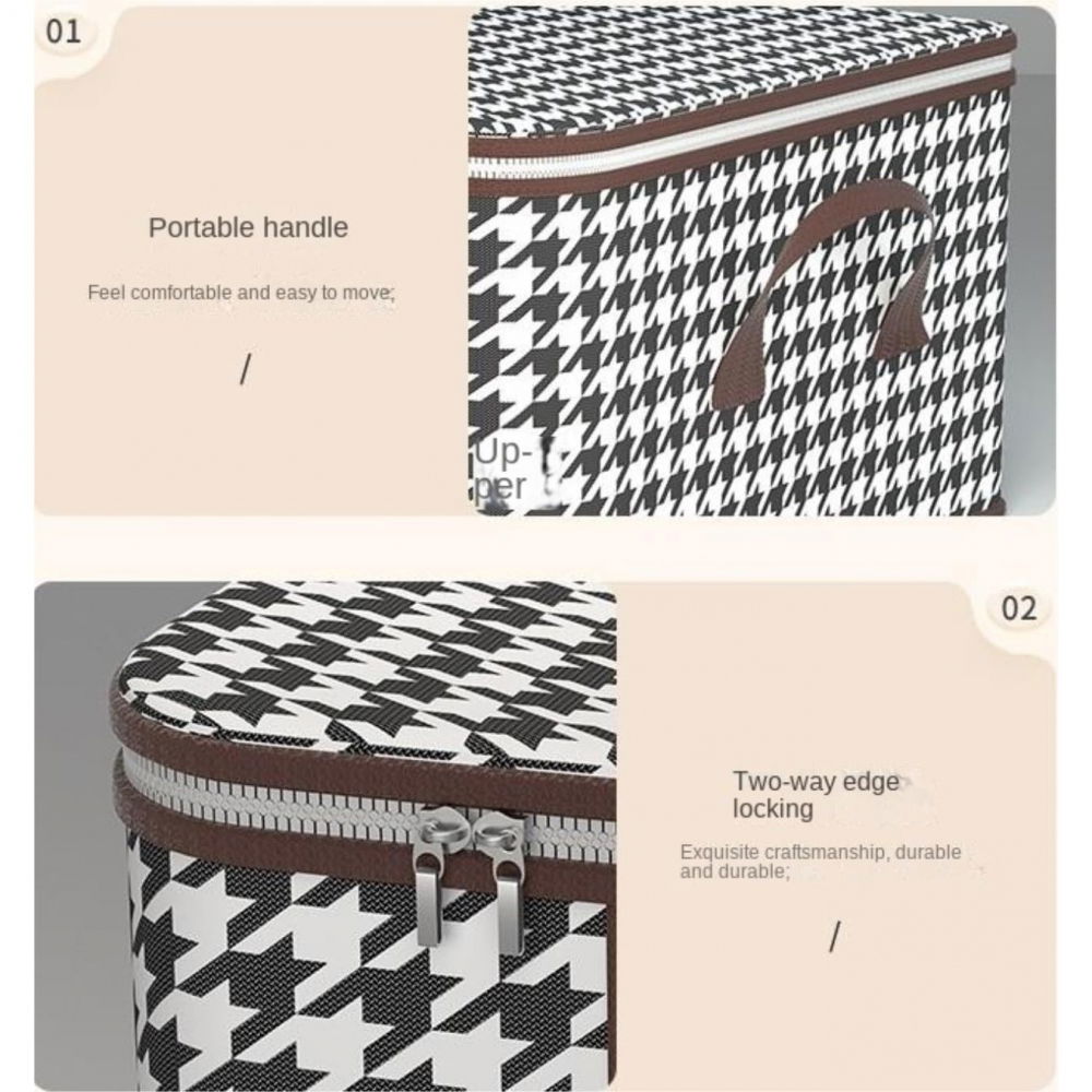 Cutie de depozitare pliabila, 60x40x30 cm, 75 l, fereastra frontala, cu fermoar bidirectional, suport baza stabil, imprimeu in carouri, alb/negru [2]