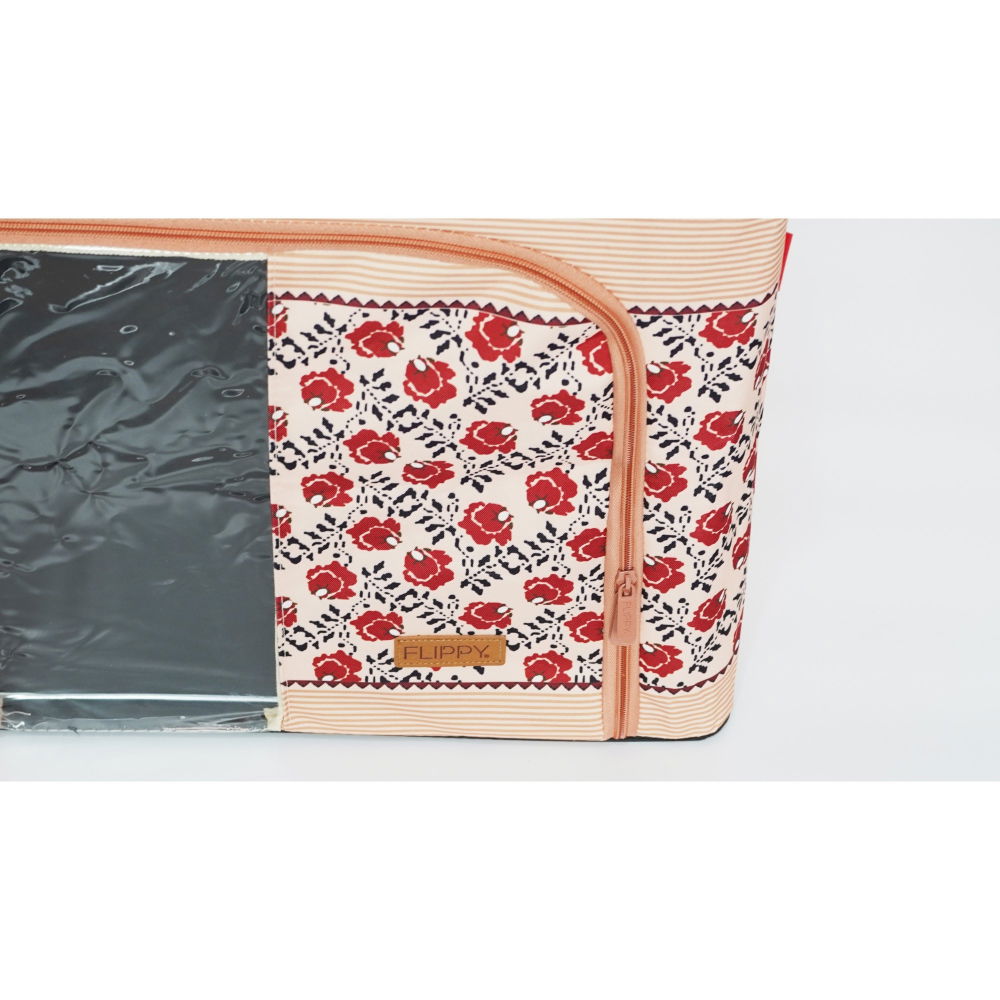 Cutie de depozitare pliabila, 66 l din bumbac si in, 52 x 42 x 39 cm, fereastra frontala, 2 usi de acces cu fermoar bidirectional, cadru metalic, suport baza stabil din plastic, motiv traditional model 7 [8]