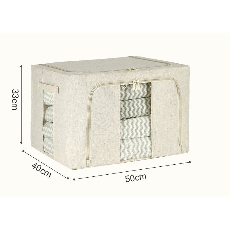 Cutie de depozitare pliabila, cu fereastra si fermoar dublu, 66 l, textil premium, 50x40x33 cm, cadru metalic, impermeabila, alb texturat [7]