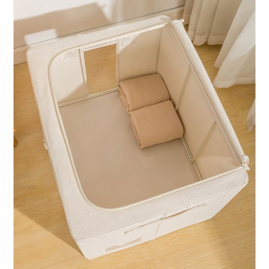 Cutie de depozitare pliabila, cu fereastra si fermoar dublu, 66 l, textil premium, 50x40x33 cm, cadru metalic, impermeabila, bej [15]