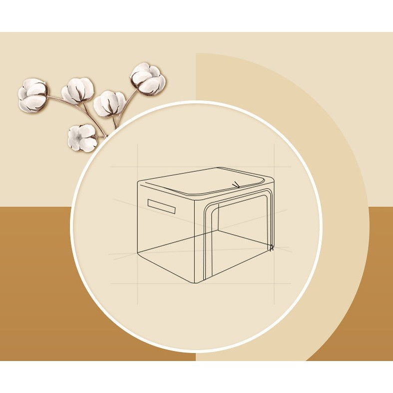 Cutie de depozitare pliabila, cu fereastra si fermoar dublu, 66 l, textil premium, 50x40x33 cm, cadru metalic, impermeabila, bej [13]