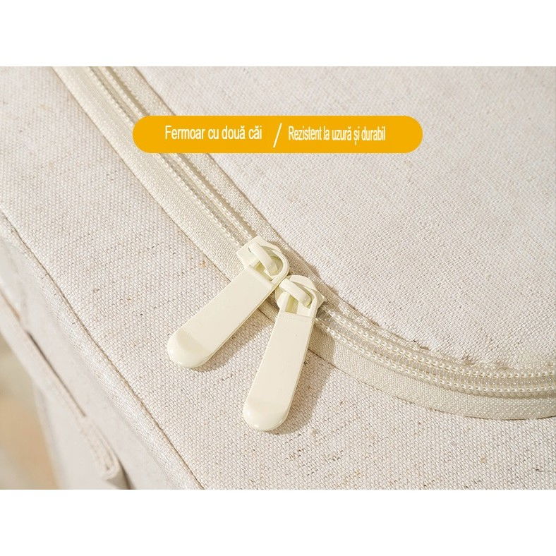 Cutie de depozitare pliabila, cu fereastra si fermoar dublu, 66 l, textil premium, 50x40x33 cm, cadru metalic, impermeabila, bej [38]