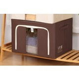 Cutie de depozitare pliabila, cu fereastra si fermoar dublu, 66 l, textil premium, 50x40x33 cm, cadru metalic, impermeabila, maro [11]